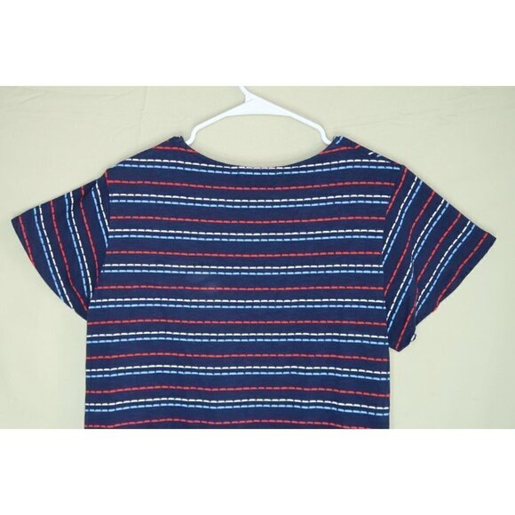 ACOS&A Short Sleeve Blouse Navy Red Striped Geometric Stitch Fix Women's Large - Picture 5 of 8